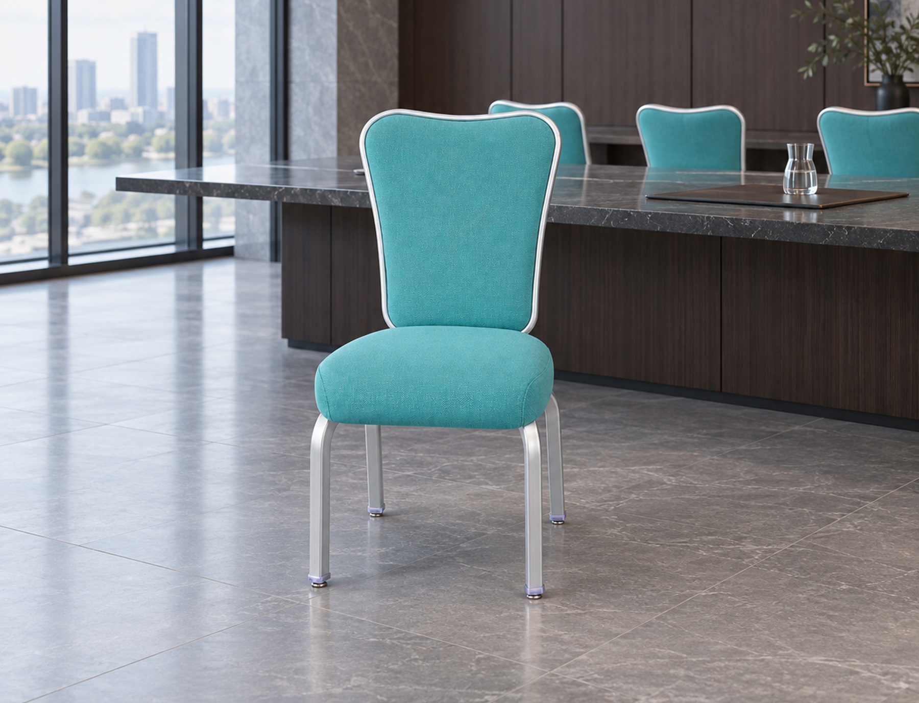 Aluminium framed hospitality seating scene